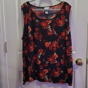 Women's Catherines Plus Size Black with Orange Red Floral Sleeveless Top Size 3X